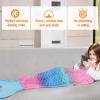 imageKids Mermaid Tail BlanketSuper Soft Plush Flannel Sleeping Snuggle Blanket for GirlsRainbow OmbreFish Scale PatternGift IdeaPack of 2