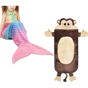 imageCatalonia Kids Snuggle Tail Blanket Super Soft Plush Flannel Sleeping Blanket for Girls Gift Idea Mermaid  Monkey
