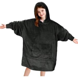 imageCatalonia Wearable Blanket Hoodie for Kids  Oversized Warm Cozy Hooded Blanket  Sweatshirt Blanket with Pocket ampamp SleevesBlack