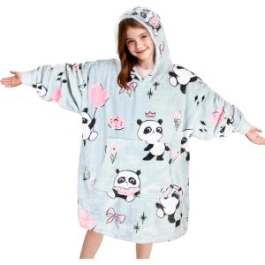 imageCatalonia Wearable Blanket Hoodie for Kids  Oversized Warm Cozy Hooded Blanket  Sweatshirt Blanket with Pocket ampamp SleevesGirlpanda Gray