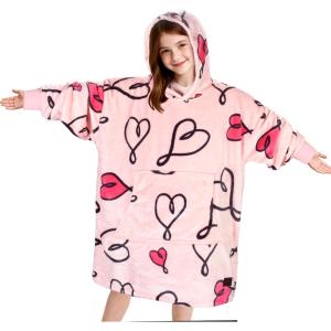 imageCatalonia Wearable Blanket Hoodie for Kids  Oversized Warm Cozy Hooded Blanket  Sweatshirt Blanket with Pocket ampamp SleevesLoveart Pink