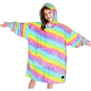 imageCatalonia Wearable Blanket Hoodie for Kids  Oversized Warm Cozy Hooded Blanket  Sweatshirt Blanket with Pocket ampamp SleevesRainbow