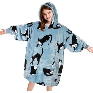 imageCatalonia Wearable Blanket Hoodie for Kids  Oversized Warm Cozy Hooded Blanket  Sweatshirt Blanket with Pocket ampamp SleevesWondercat Gray