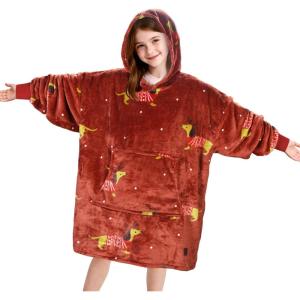 imageCatalonia Wearable Blanket Hoodie for Kids  Oversized Warm Cozy Hooded Blanket  Sweatshirt Blanket with Pocket ampamp SleevesXmasdachshund Wine