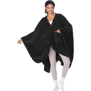 imageCatalonia Womens Poncho Cape Sherpa Cloak Coat Snuggly Hooded Wearable Blanket Gift Idea for Mom and Teen GirlsBlack