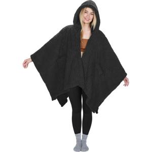 imageCatalonia Womens Poncho Cape Sherpa Cloak Coat Snuggly Hooded Wearable Blanket Gift Idea for Mom and Teen GirlsBlack Bark
