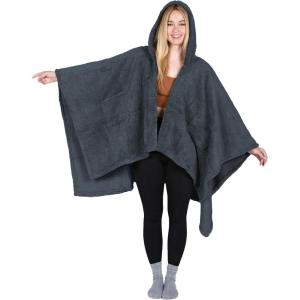 imageCatalonia Womens Poncho Cape Sherpa Cloak Coat Snuggly Hooded Wearable Blanket Gift Idea for Mom and Teen GirlsCharcoal Grey