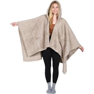 imageCatalonia Womens Poncho Cape Sherpa Cloak Coat Snuggly Hooded Wearable Blanket Gift Idea for Mom and Teen GirlsLatte