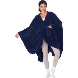 imageCatalonia Womens Poncho Cape Sherpa Cloak Coat Snuggly Hooded Wearable Blanket Gift Idea for Mom and Teen GirlsNavy