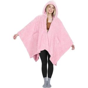 imageCatalonia Womens Poncho Cape Sherpa Cloak Coat Snuggly Hooded Wearable Blanket Gift Idea for Mom and Teen GirlsPink Bark