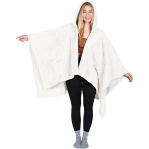 imageCatalonia Womens Poncho Cape Sherpa Cloak Coat Snuggly Hooded Wearable Blanket Gift Idea for Mom and Teen GirlsWhite