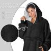 imageCatalonia Oversized Blanket Hoodie Sweatshirt Fleece Pullover with Large Front Pocket for Adults Men WomenBlack