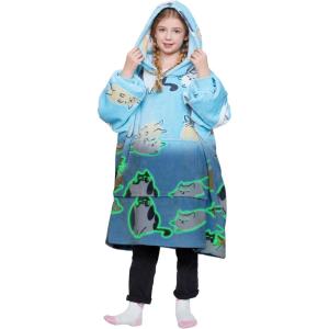 imageCatalonia Galaxy Blanket Hoodie for Kids Oversized Fleece Blanket Sweatshirt Warm Cozy Wearable Hooded Pullover for Boys ampamp GirlsGlow in the Darkcat