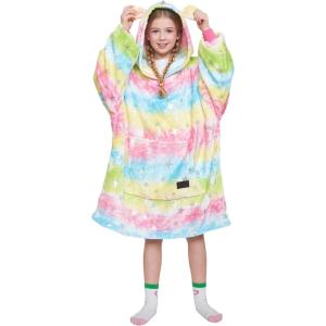 imageCatalonia Galaxy Blanket Hoodie for Kids Oversized Fleece Blanket Sweatshirt Warm Cozy Wearable Hooded Pullover for Boys ampamp GirlsRainbow Unicorn