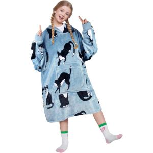 imageCatalonia Galaxy Blanket Hoodie for Kids Oversized Fleece Blanket Sweatshirt Warm Cozy Wearable Hooded Pullover for Boys ampamp GirlsWondercat Grey