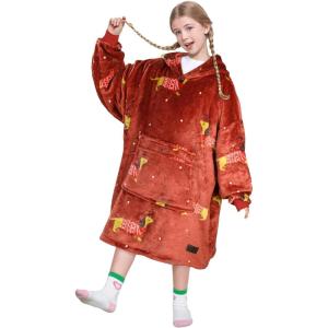 imageCatalonia Galaxy Blanket Hoodie for Kids Oversized Fleece Blanket Sweatshirt Warm Cozy Wearable Hooded Pullover for Boys ampamp GirlsXmas Dachshund Wine