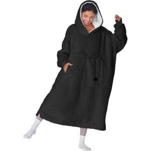 imageCatalonia Oversized Blanket Hoodie Sweatshirt Fleece Pullover with Large Front Pocket for Adults Men WomenBlack