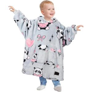 imageCatalonia Oversized Blanket Hoodie for Kids Wearable Fleece Sweatshirt Pullover with Large Front Pocket 412 Years Boy GirlPanda Grey