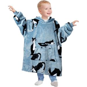 imageCatalonia Oversized Blanket Hoodie for Kids Wearable Fleece Sweatshirt Pullover with Large Front Pocket 412 Years Boy GirlWondercat Grey