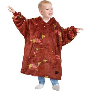 imageCatalonia Oversized Blanket Hoodie for Kids Wearable Fleece Sweatshirt Pullover with Large Front Pocket 412 Years Boy GirlXmas Dachshund Wine