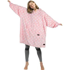 imageCatalonia Oversized Blanket Hoodie Sweatshirt Fleece Pullover with Large Front Pocket for Adults Men WomenPink Dot  Fleece