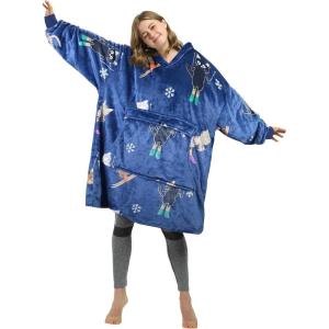 imageCatalonia Oversized Blanket Hoodie Sweatshirt Fleece Pullover with Large Front Pocket for Adults Men WomenSki Cat Blue