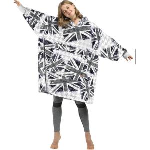 imageCatalonia Oversized Blanket Hoodie Sweatshirt Fleece Pullover with Large Front Pocket for Adults Men WomenUnion Flag Gray  Fleece