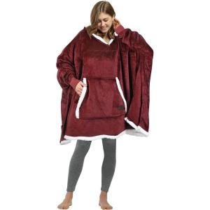 imageCatalonia Oversized Hoodie Sweatshirt Poncho Casual Hoodie Cape Batwing Coat Pullover Blanket Comfortable Roomy  Gift for Adults WomenWine