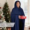 imageCatalonia Hooded Wearable Blanket Poncho for Adults Lightweight Fleece Cape with Hand Pockets Cozy Plush Wrap Gifts IdeasNavy