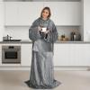 imageCatalonia Packable Travel Wearable Blanket Pillow with Sleeves for Adults 2 in 1 Wearable Blanket with PocketsGray