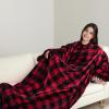 imageCatalonia Packable Travel Wearable Blanket Pillow with Sleeves for Adults 2 in 1 Wearable Blanket with PocketsRed Checker