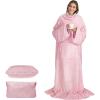 imageCatalonia Packable Travel Wearable Blanket Pillow with Sleeves for Adults 2 in 1 Wearable Blanket with PocketsPink