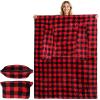 imageCatalonia Packable Travel Wearable Blanket Pillow with Sleeves for Adults 2 in 1 Wearable Blanket with PocketsRed Checker