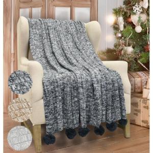 imageCatalonia Cable Knit Throw Blanket Reversible Soft Pom Pom Throws Warm Crochet Sweater Blanket with Gift Box for Bed Couch Travelling 60x50 BrownBlack