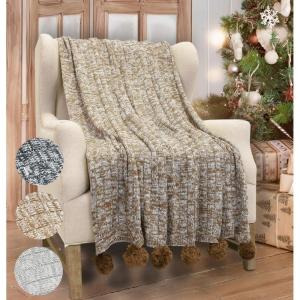imageCatalonia Cable Knit Throw Blanket Reversible Soft Pom Pom Throws Warm Crochet Sweater Blanket with Gift Box for Bed Couch Travelling 60x50 BrownBrown