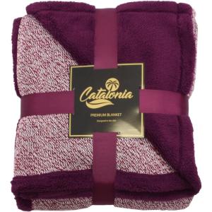 imageCatalonia Cable Knit Throw Blanket Reversible Soft Pom Pom Throws Warm Crochet Sweater Blanket with Gift Box for Bed Couch Travelling 60x50 BrownWine