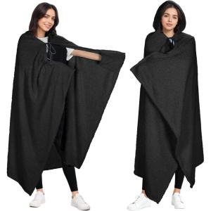 imageCatalonia Hooded Wearable Blanket Poncho for Adults Lightweight Fleece Cape with Hand Pockets Cozy Plush Wrap Gifts IdeasBlack