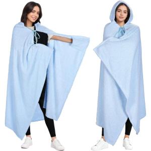 imageCatalonia Hooded Wearable Blanket Poncho for Adults Lightweight Fleece Cape with Hand Pockets Cozy Plush Wrap Gifts IdeasBlue