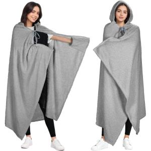 imageCatalonia Hooded Wearable Blanket Poncho for Adults Lightweight Fleece Cape with Hand Pockets Cozy Plush Wrap Gifts IdeasGrey