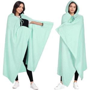 imageCatalonia Hooded Wearable Blanket Poncho for Adults Lightweight Fleece Cape with Hand Pockets Cozy Plush Wrap Gifts IdeasMint Green