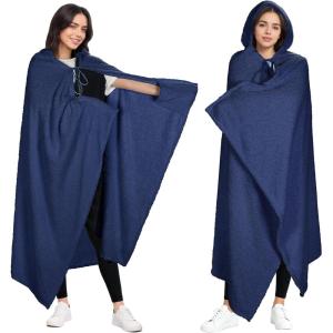 imageCatalonia Hooded Wearable Blanket Poncho for Adults Lightweight Fleece Cape with Hand Pockets Cozy Plush Wrap Gifts IdeasNavy