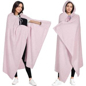 imageCatalonia Hooded Wearable Blanket Poncho for Adults Lightweight Fleece Cape with Hand Pockets Cozy Plush Wrap Gifts IdeasPink