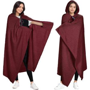 imageCatalonia Hooded Wearable Blanket Poncho for Adults Lightweight Fleece Cape with Hand Pockets Cozy Plush Wrap Gifts IdeasWine
