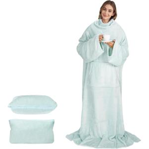 imageCatalonia Packable Travel Wearable Blanket Pillow with Sleeves for Adults 2 in 1 Wearable Blanket with PocketsAqua