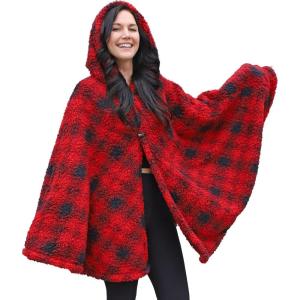 imageCatalonia Womens Hooded Poncho Cape Sherpa Fleece Cloak Coat Warm Shawl Wraps Christmas Gift Ideas Red PlaidPlaid Red
