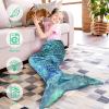 image:imageCatalonia Kids Mermaid Tail Blanket Super Soft Plush Flannel Sleeping Snuggly Blanket for Girls Galaxy Fish Scale Pattern Kids Gift IdeaAurora Green