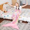 image:imageCatalonia Kids Mermaid Tail Blanket Super Soft Plush Flannel Sleeping Snuggly Blanket for Girls Galaxy Fish Scale Pattern Kids Gift IdeaGlow in the Darkpink
