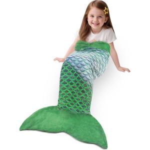 image:imageCatalonia Kids Mermaid Tail Blanket Cozy Mermaid Sleeping Bag Fish Scale PatternGlow in the Darkgreen