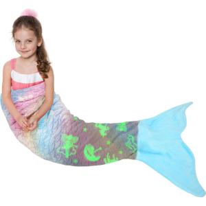 image:imageCatalonia Kids Mermaid Tail Blanket Super Soft Plush Flannel Sleeping Snuggly Blanket for Girls Galaxy Fish Scale Pattern Kids Gift IdeaGlow in the Darkblue