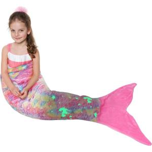 image:imageCatalonia Kids Mermaid Tail Blanket Super Soft Plush Flannel Sleeping Snuggly Blanket for Girls Galaxy Fish Scale Pattern Kids Gift IdeaGlow in the Darkpink